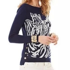 Lilly Pulitzer Nila navy blue  white sweater size XS. Like new. Zebra print.
